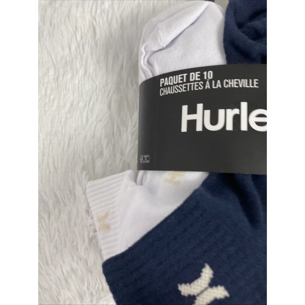 Hurley Quarter Crew Socks Sport Mens Designer Cushioned 10 Pack Navy Beige White